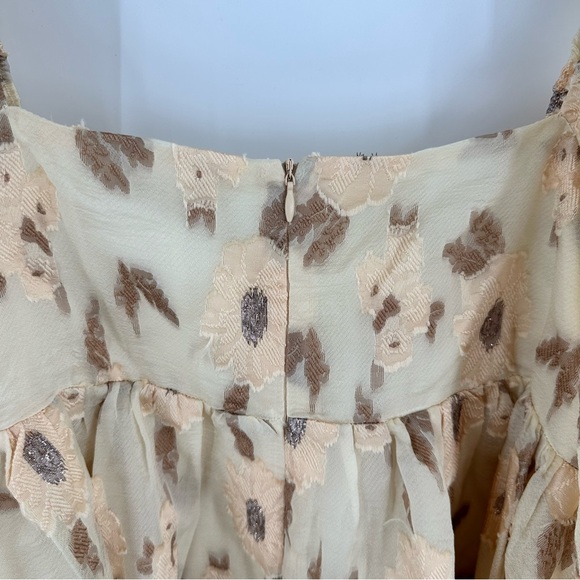 Storia Golden Floral Babydoll‎ Puff Sleeve Mini Dress Large Romantic Cottage NEW - Picture 10 of 16